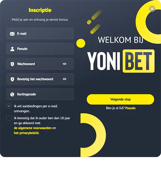 Registratieformulier in Yonibet